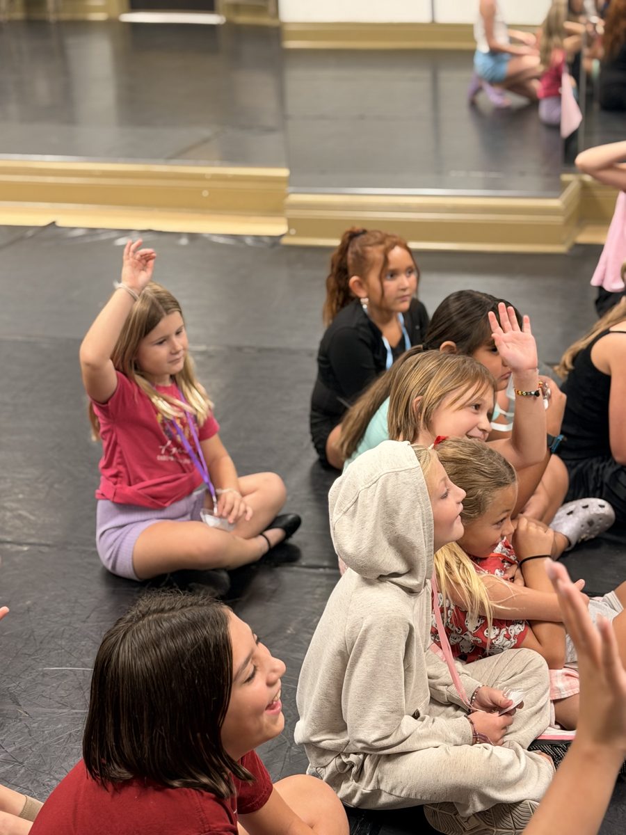 Campers raising their hands to answer a question